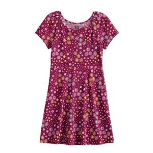SO Girls 10/12 Large red burgundy floral skater dress